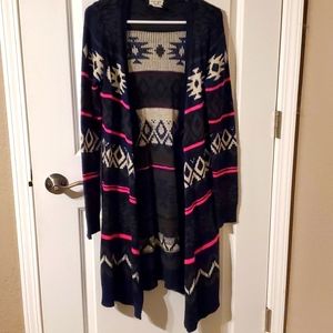 Contempo casuals, cardigan, M, navy, tan, pink